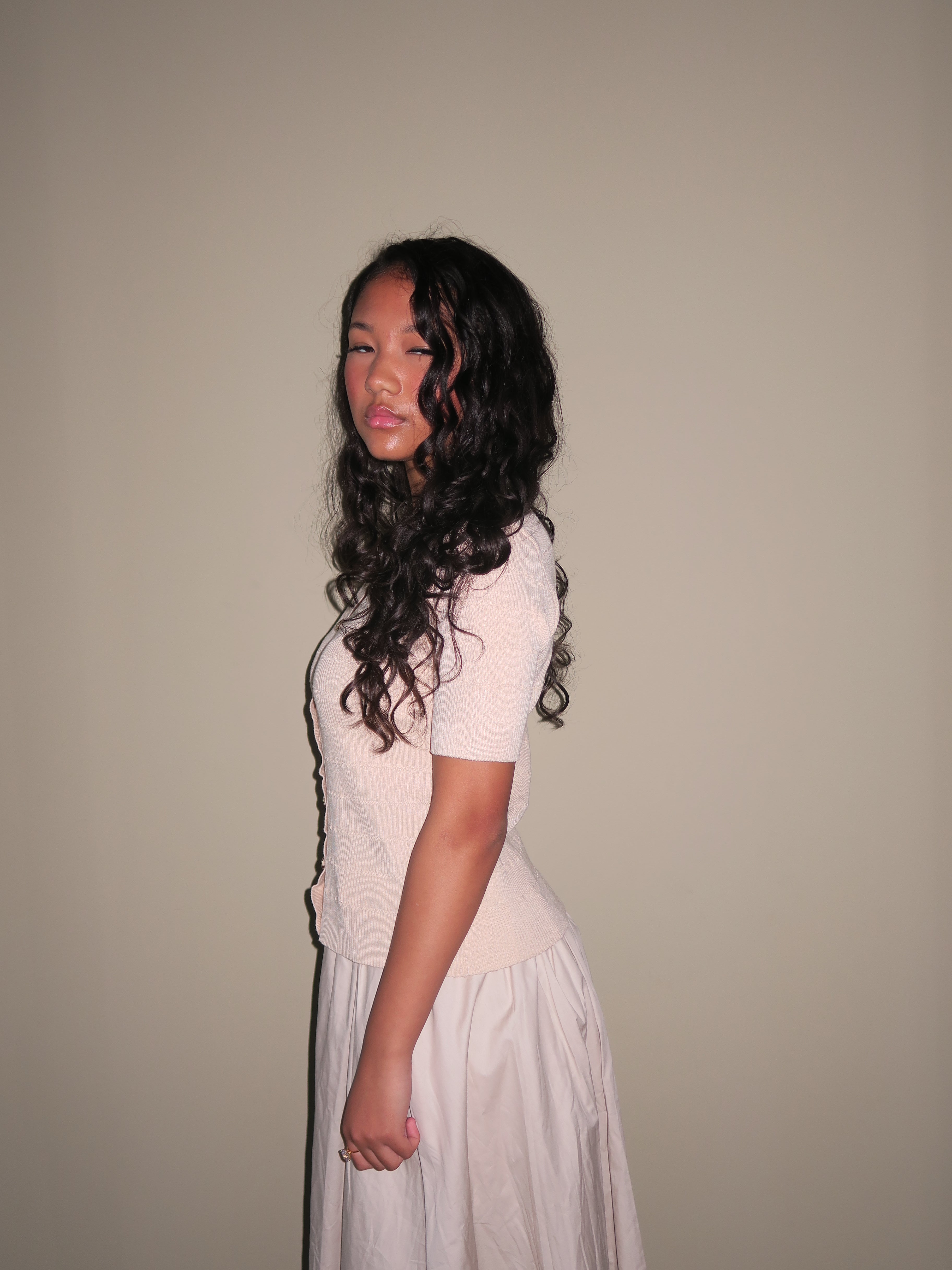 Beige Knit Button Top