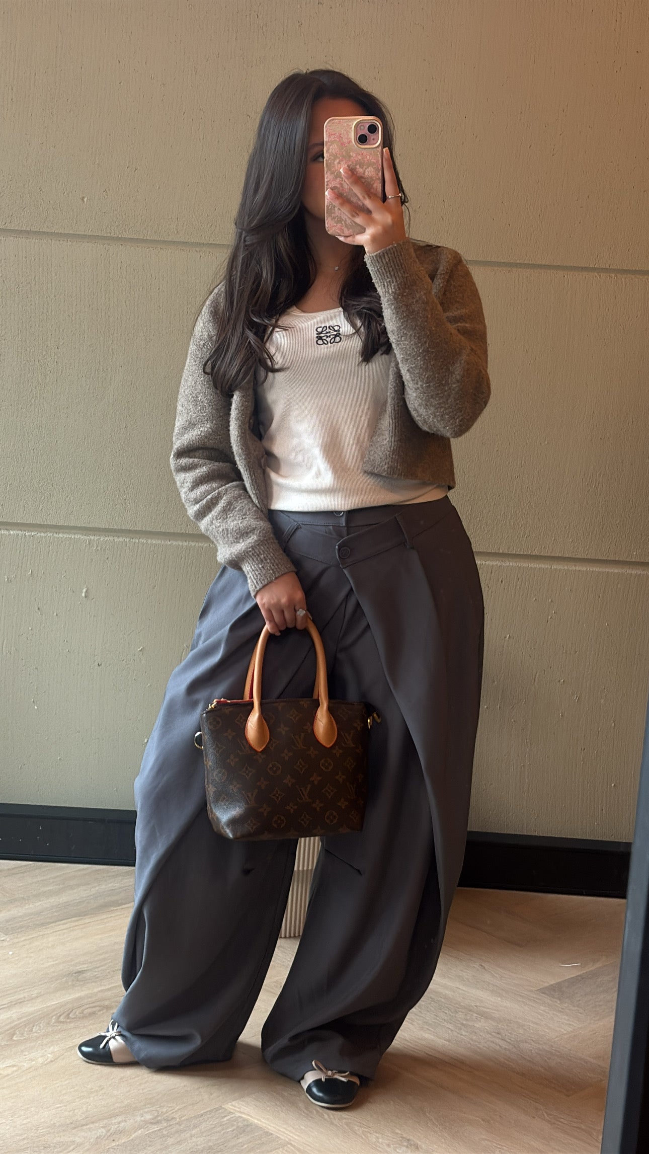 Double Button Draped Wide Leg Pantalon