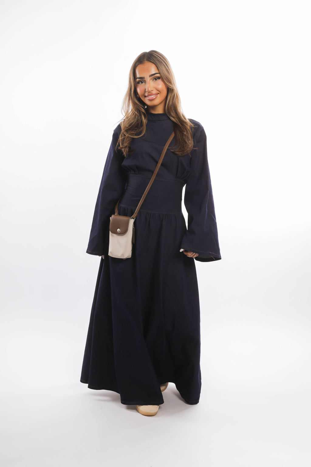 Denim Belted Maxi Dress