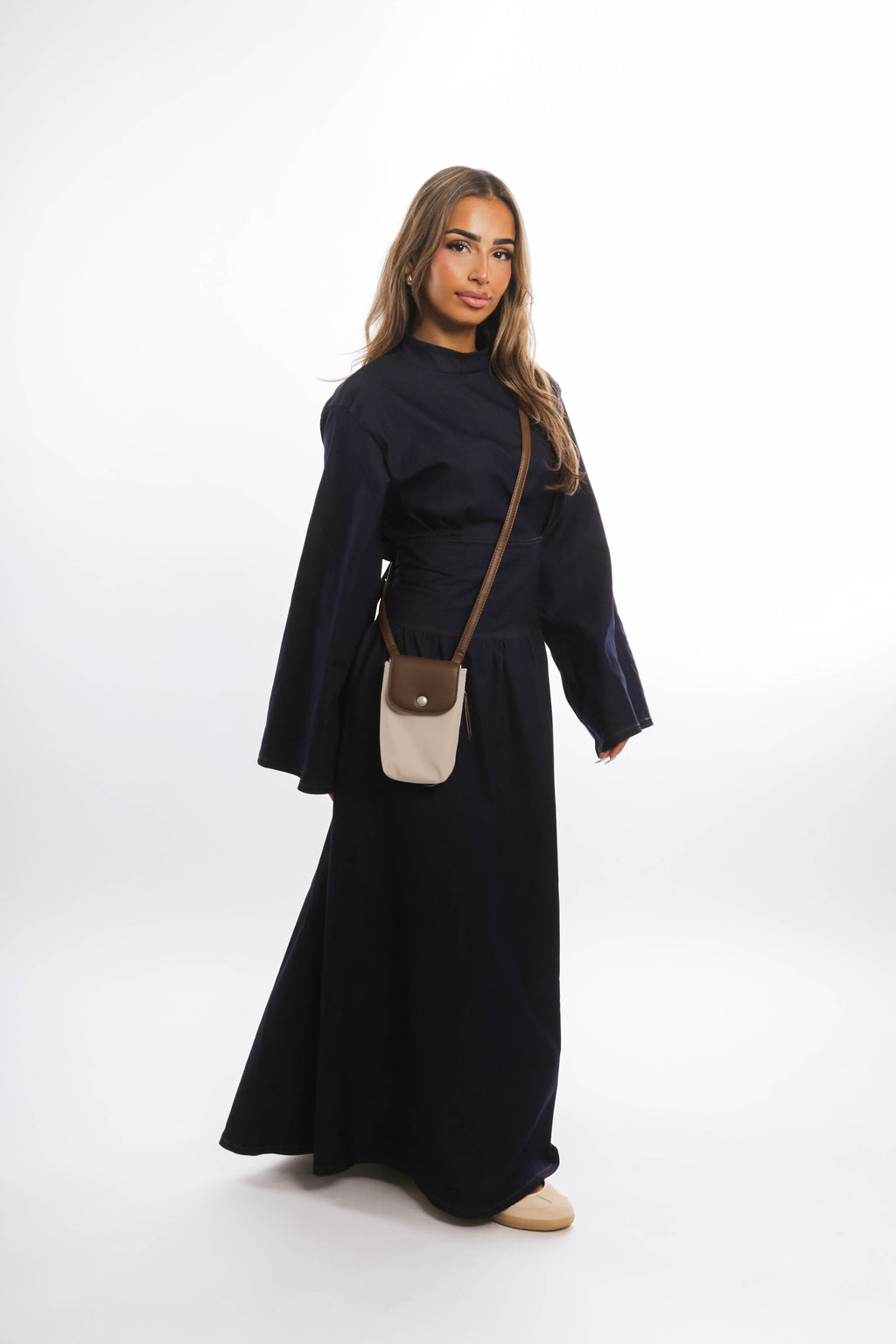 Denim Belted Maxi Dress