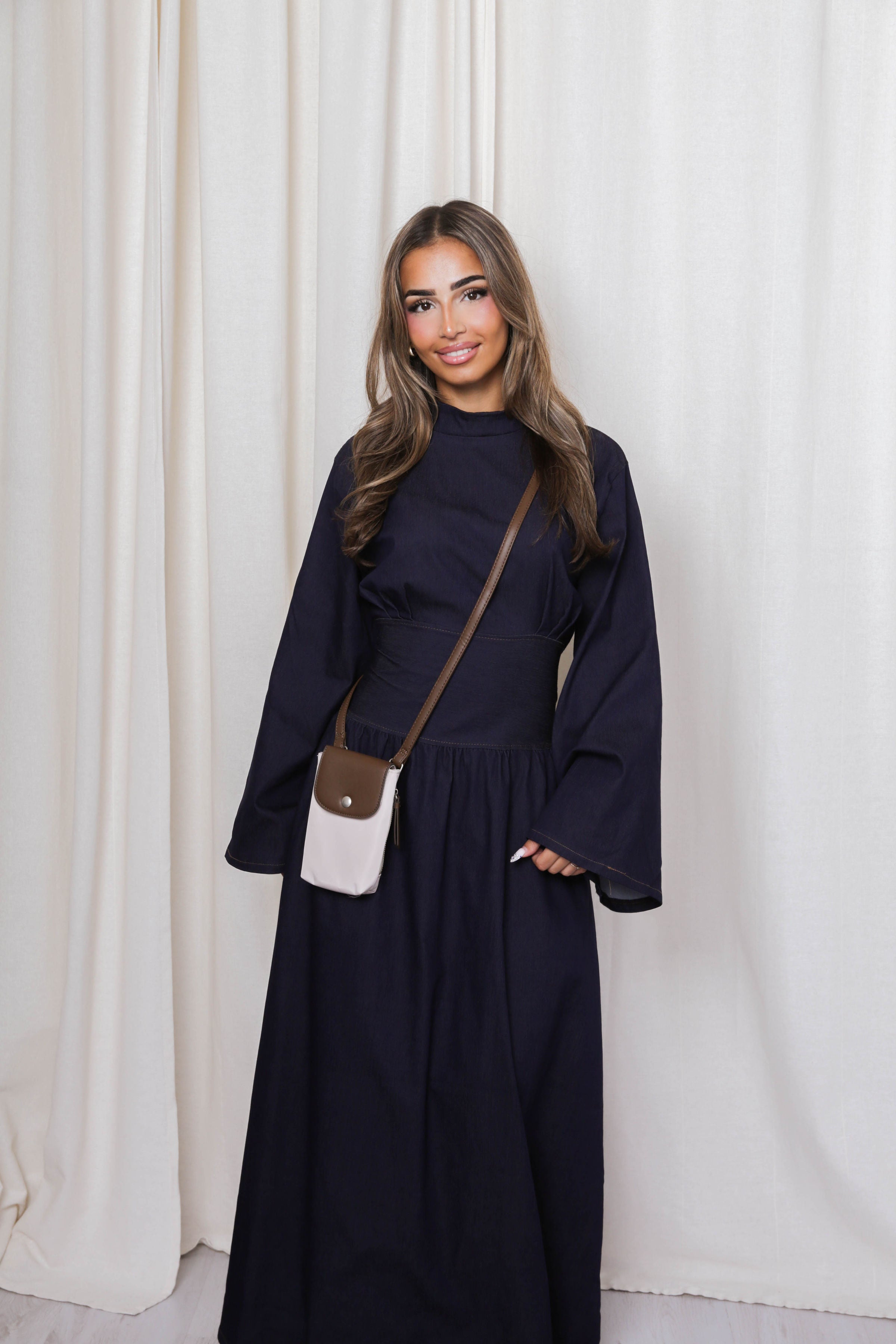 Denim Belted Maxi Dress