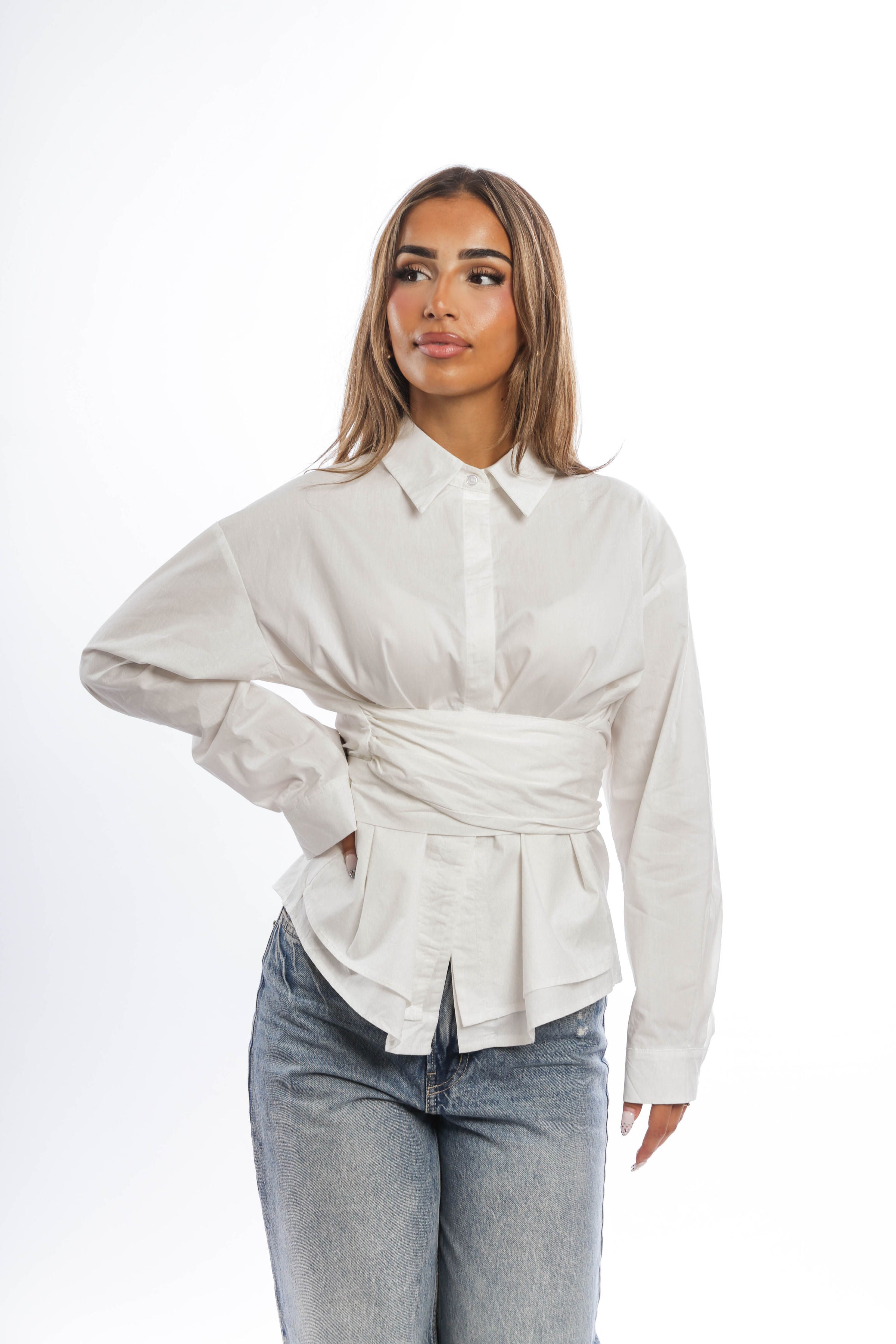 Cotton Belted Wrap Blouse