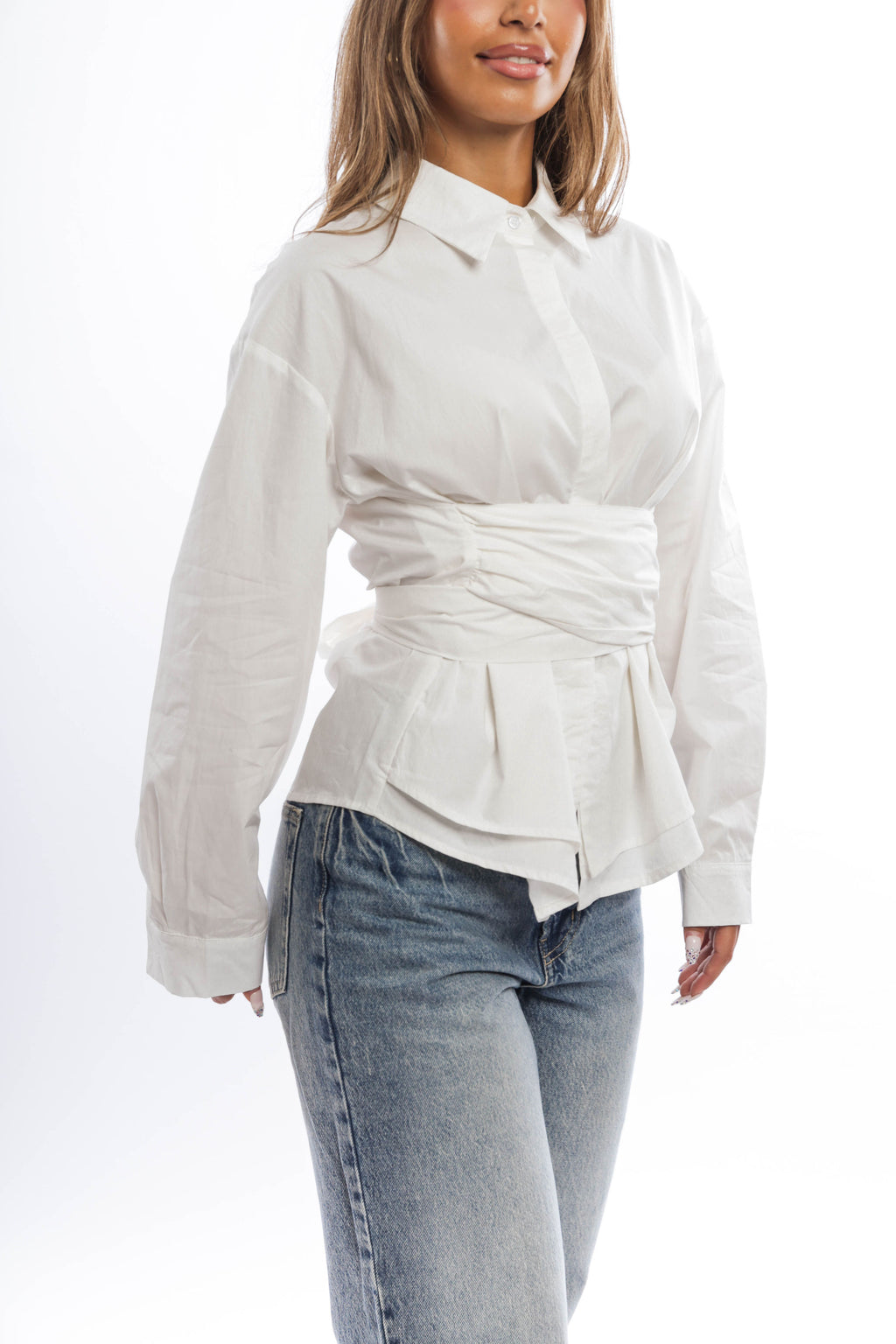 Cotton Belted Wrap Blouse