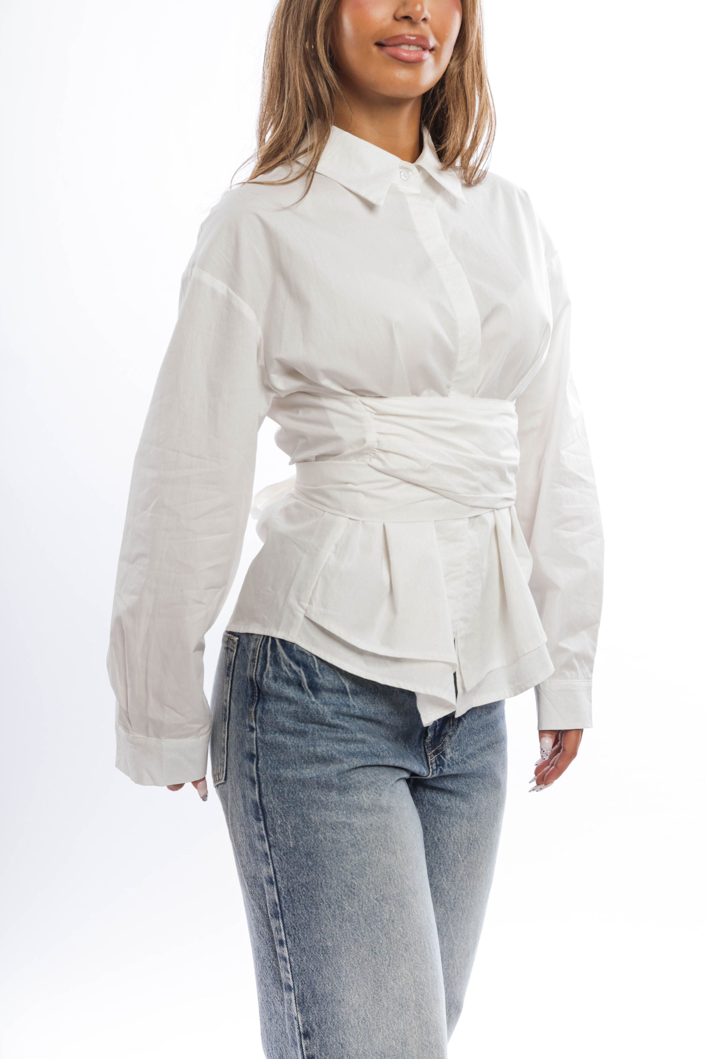 Cotton Belted Wrap Blouse