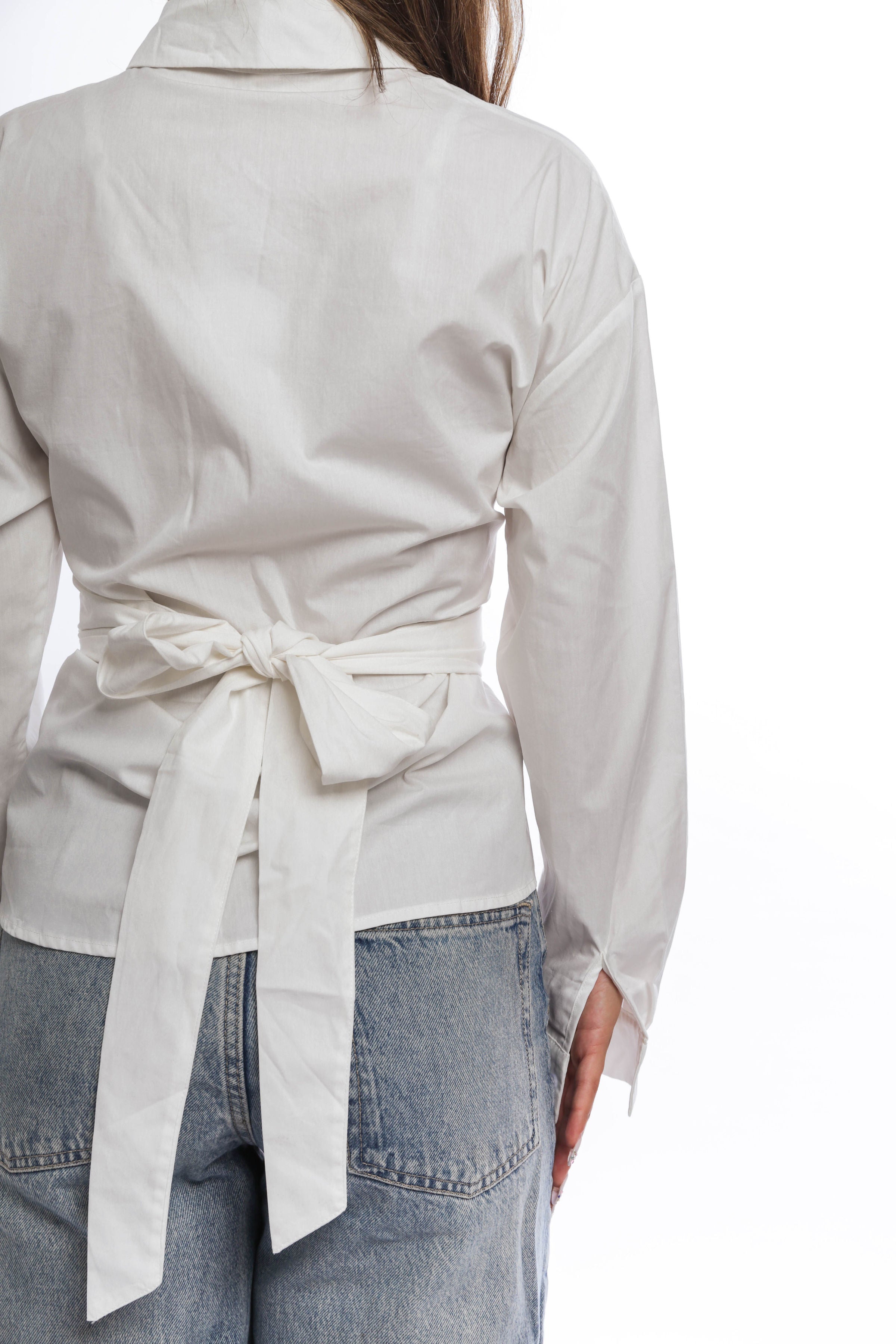 Cotton Belted Wrap Blouse