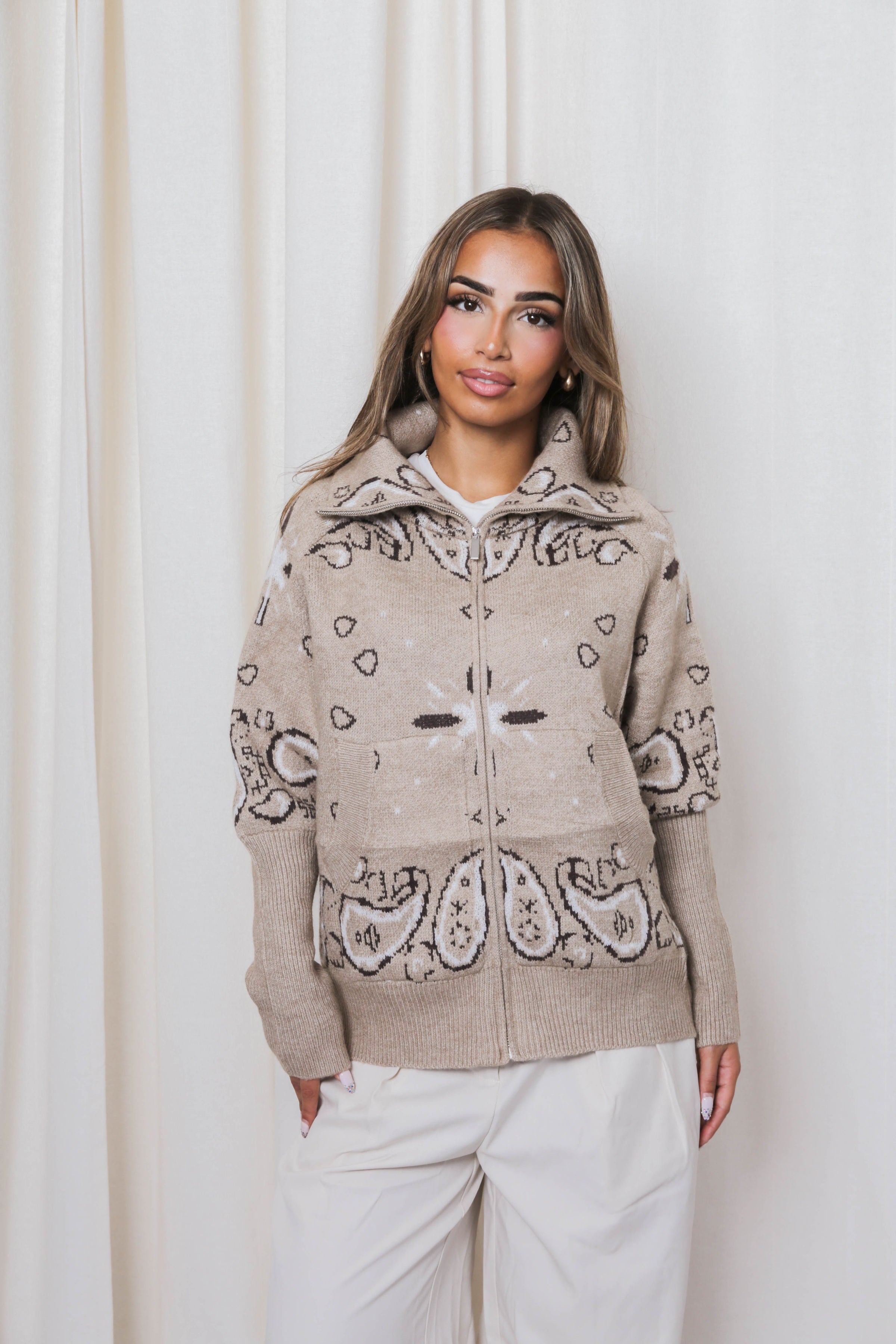 Bandana Print Knit Cardigan