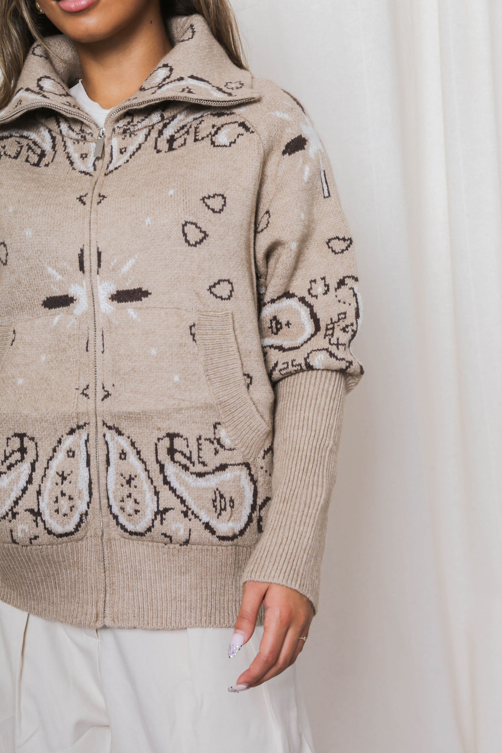 Bandana Print Knit Cardigan
