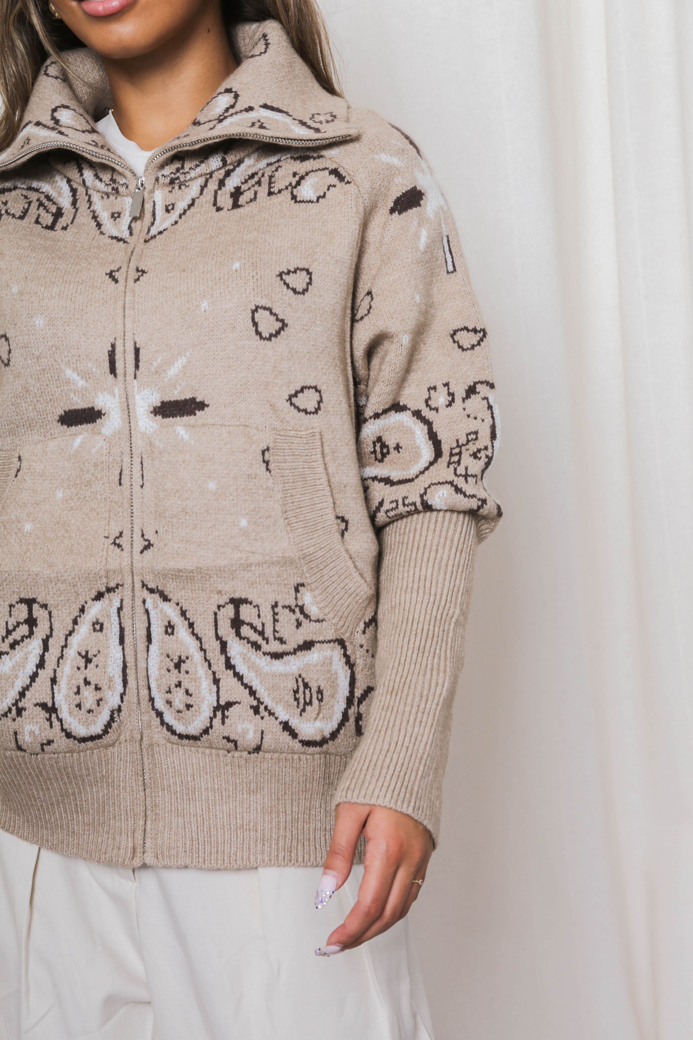Bandana Print Knit Cardigan