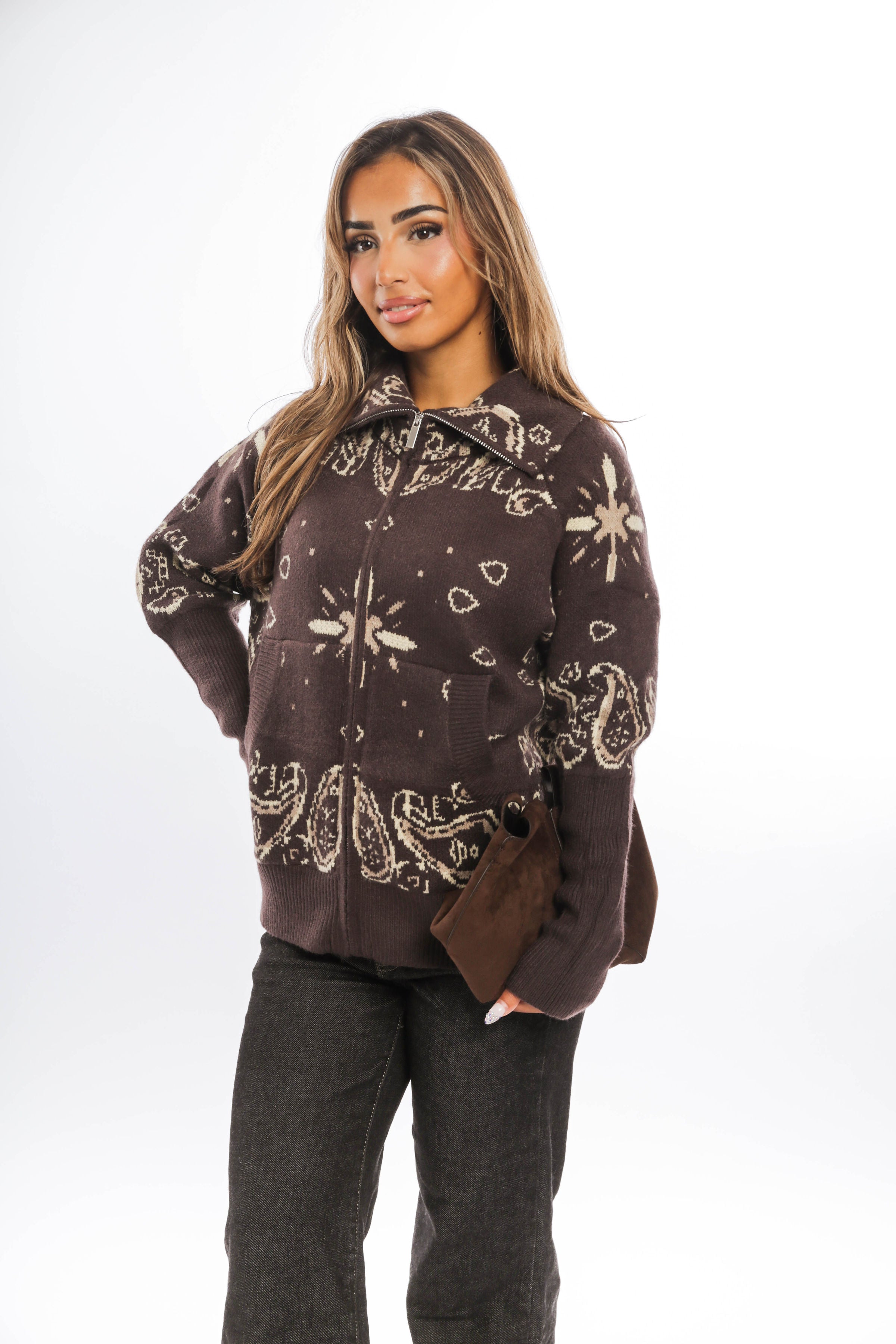 Bandana Print Knit Cardigan