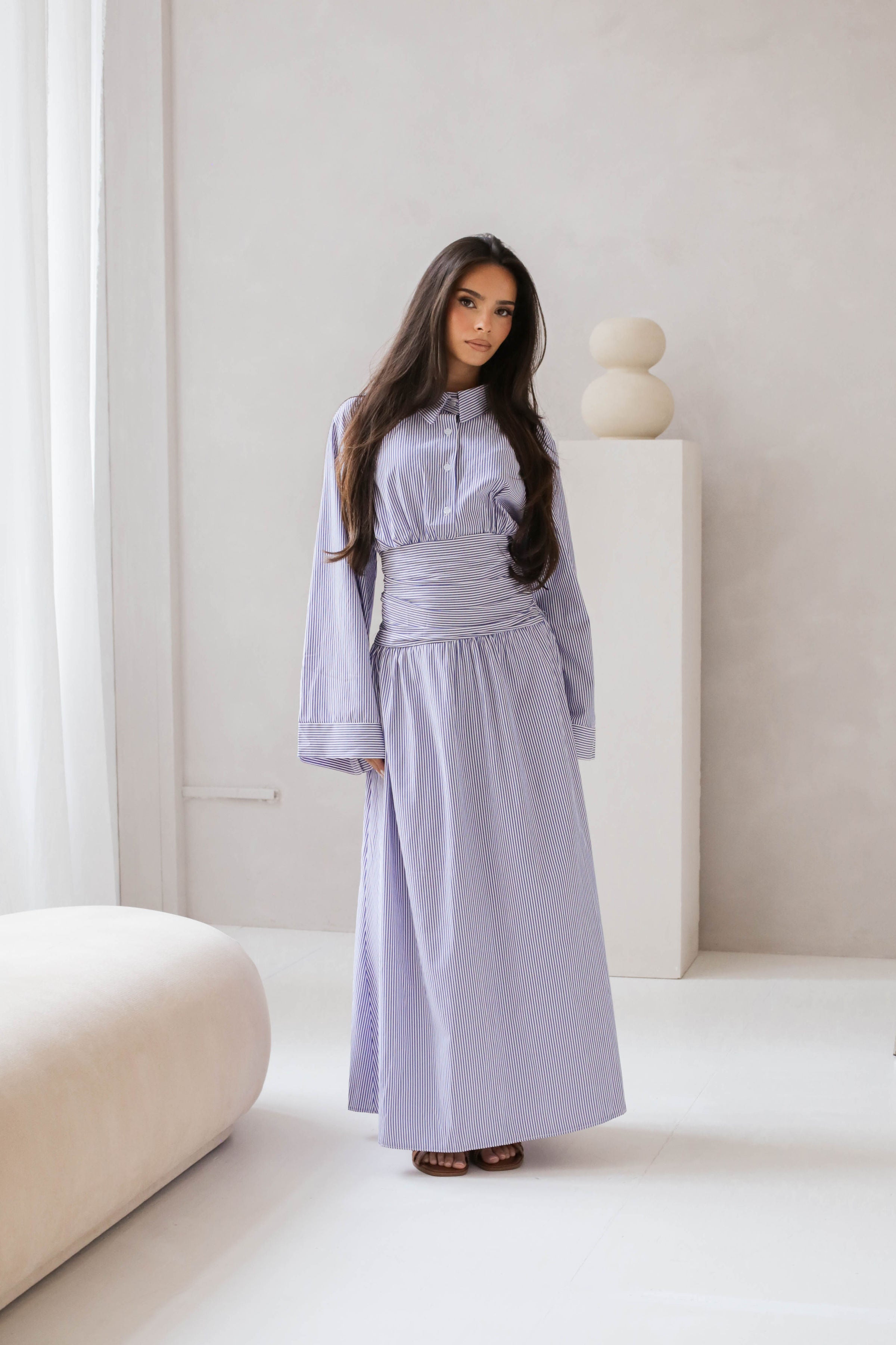 Striped Belted Maxi Dress