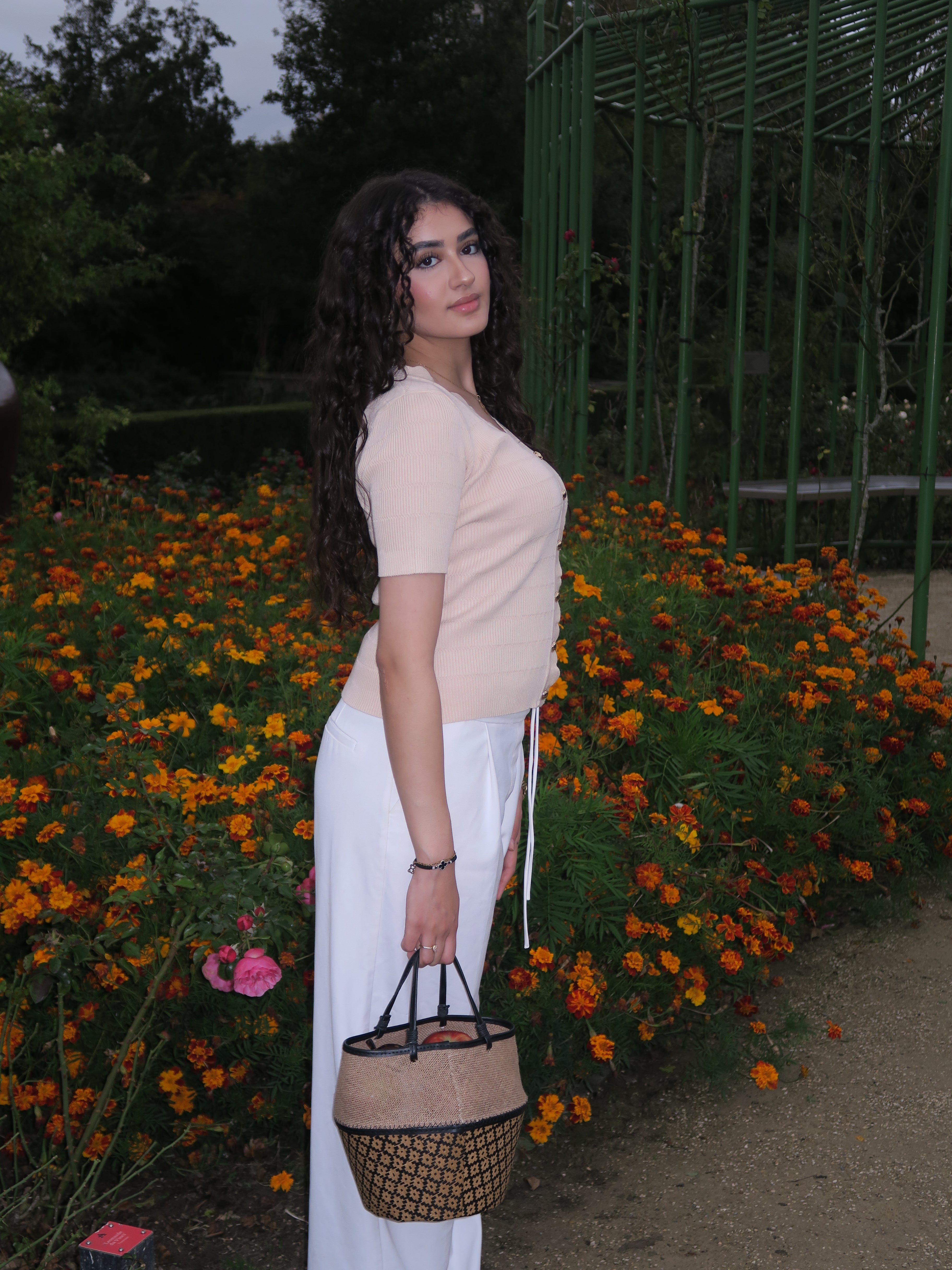 Beige Knit Button Top