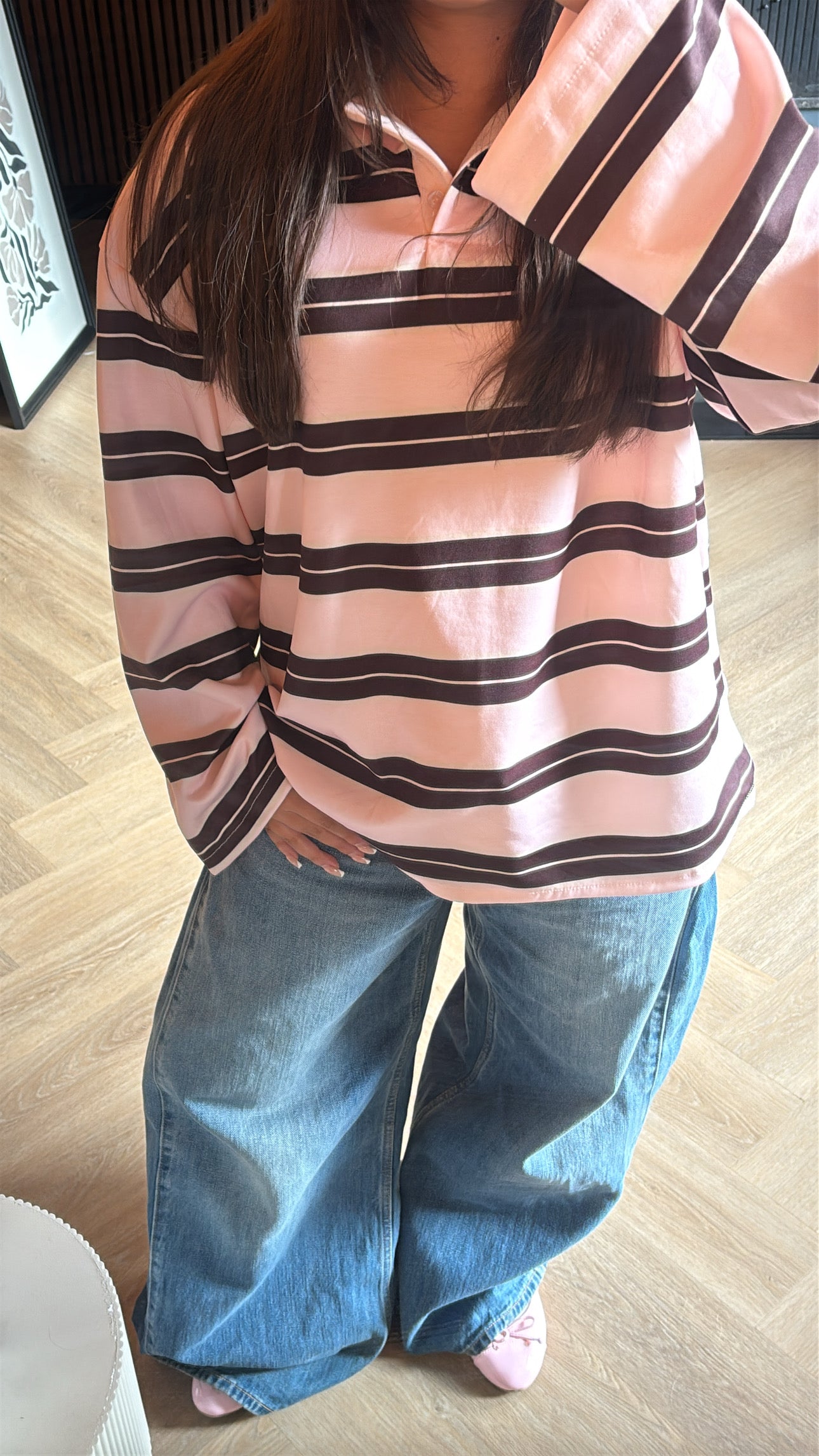 Oversized Striped Polo Shirt