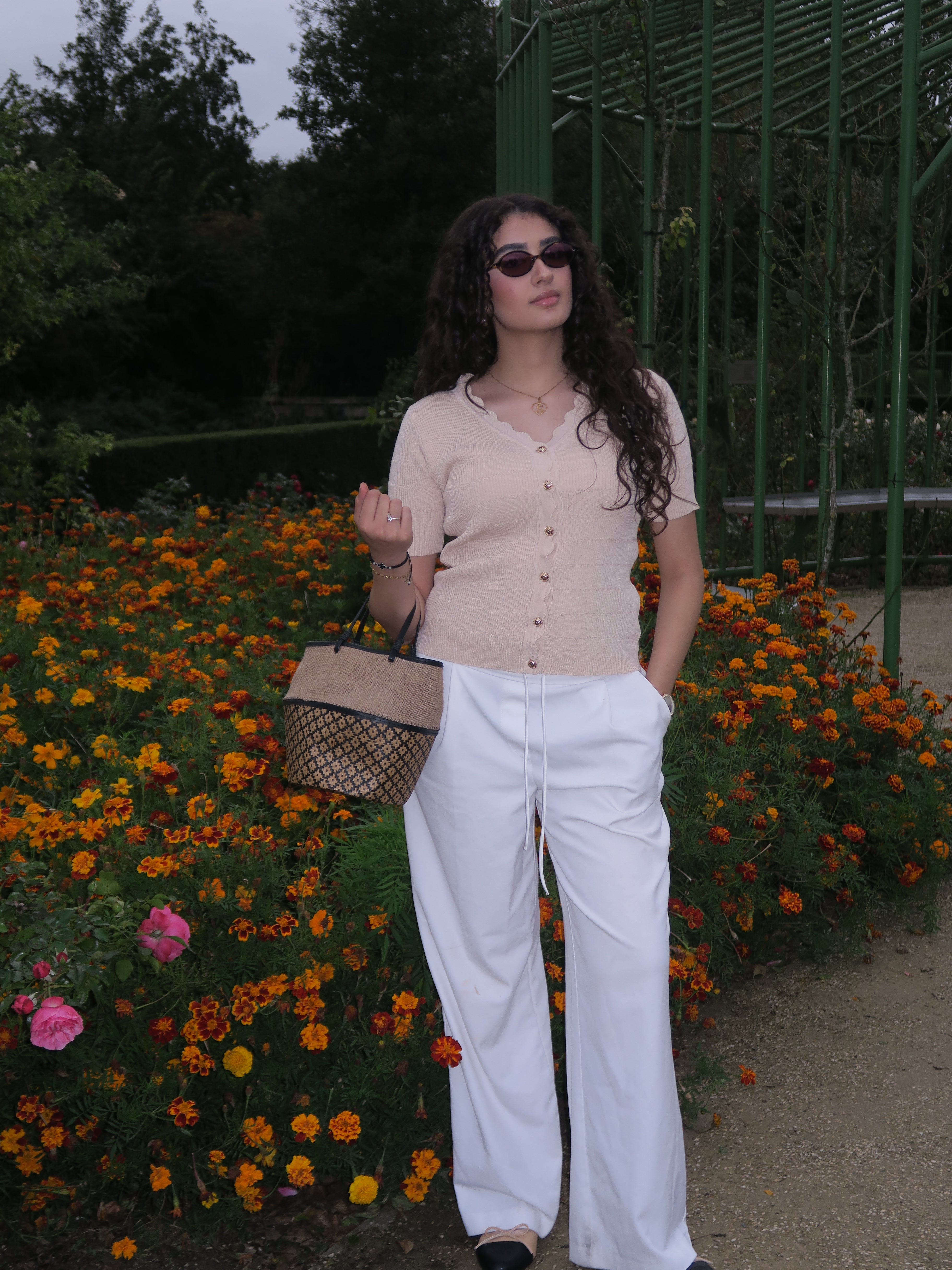 Beige Knit Button Top