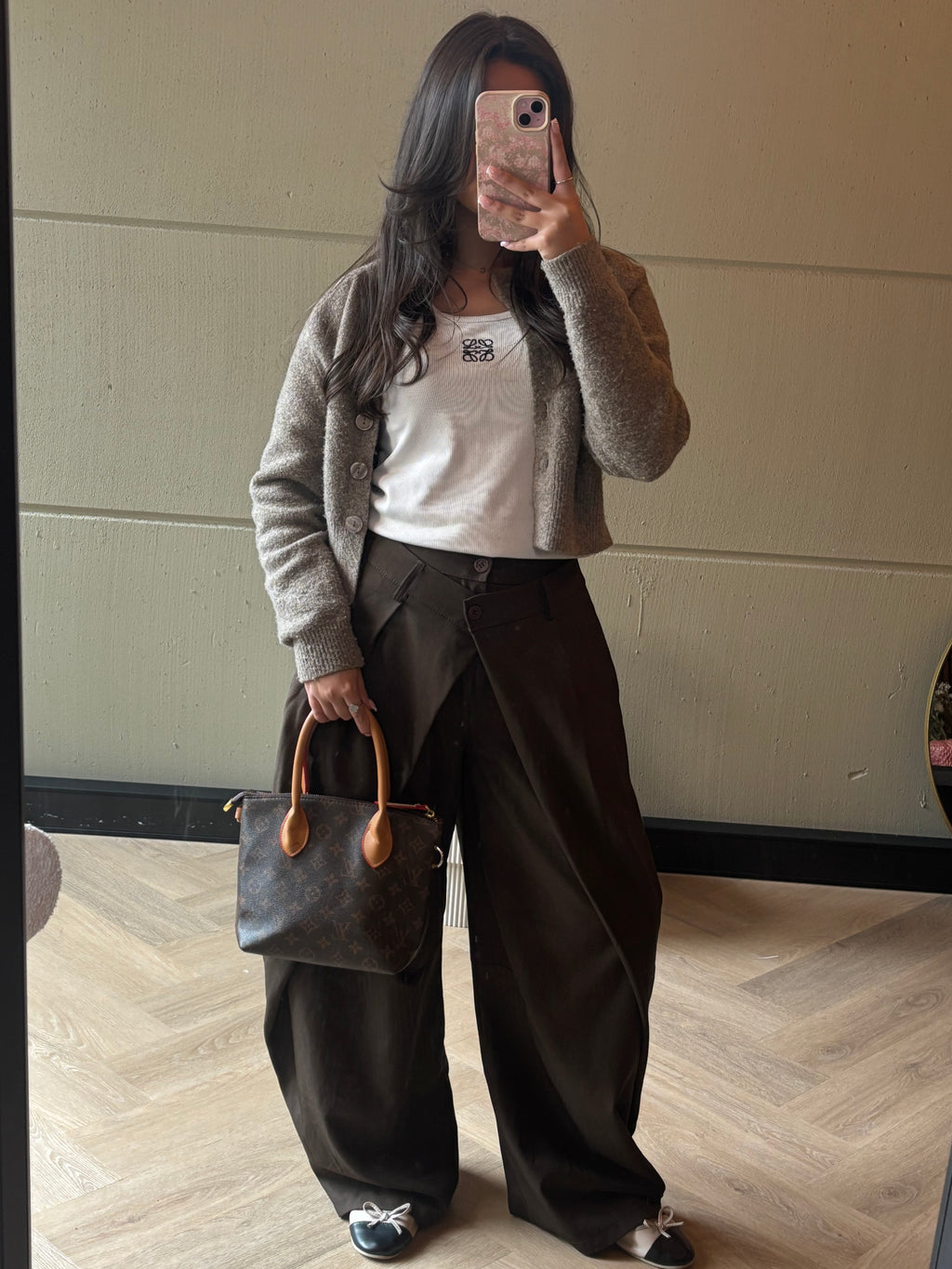 Double Button Draped Wide Leg Pantalon