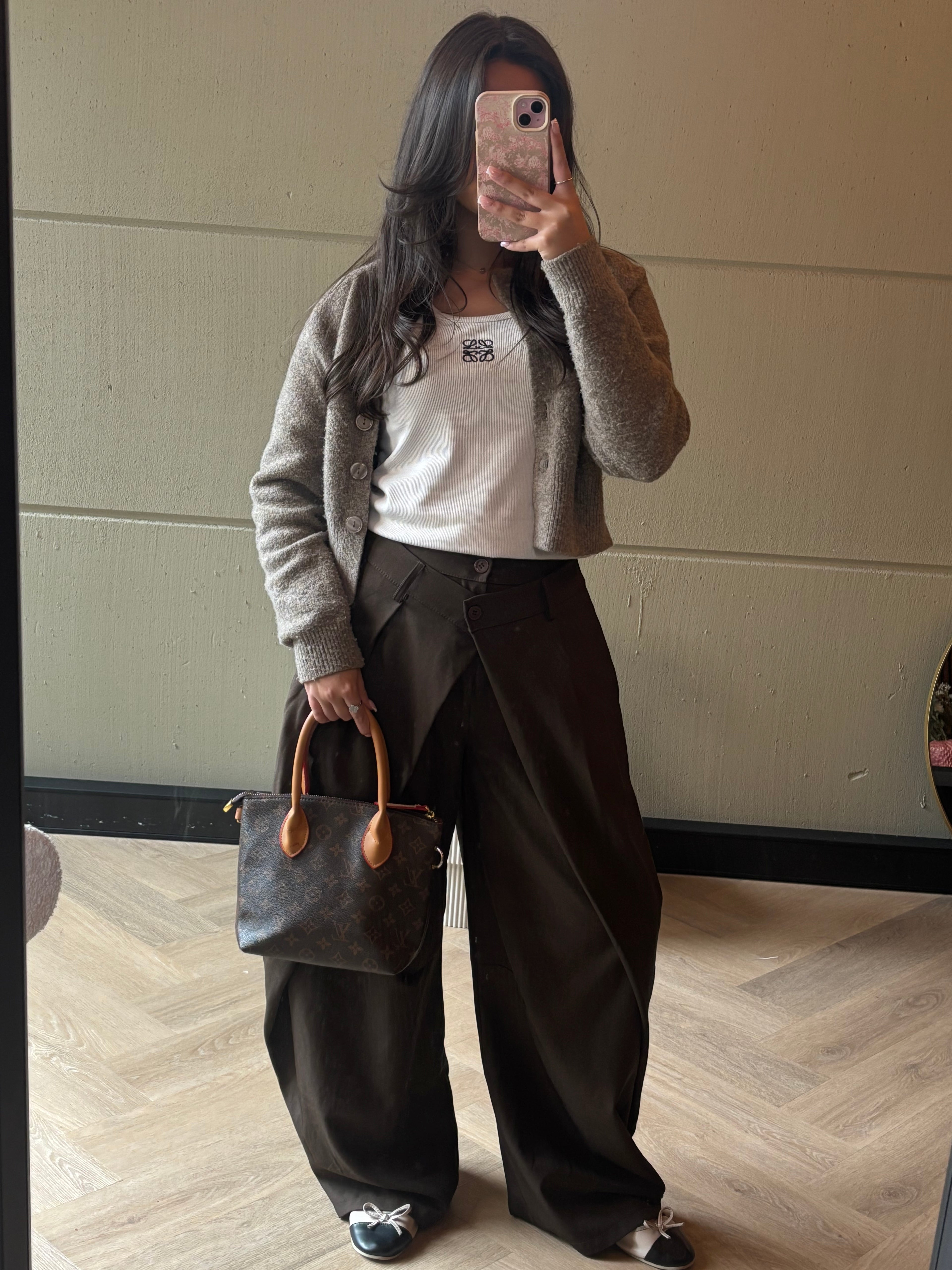 Double Button Draped Wide Leg Pantalon