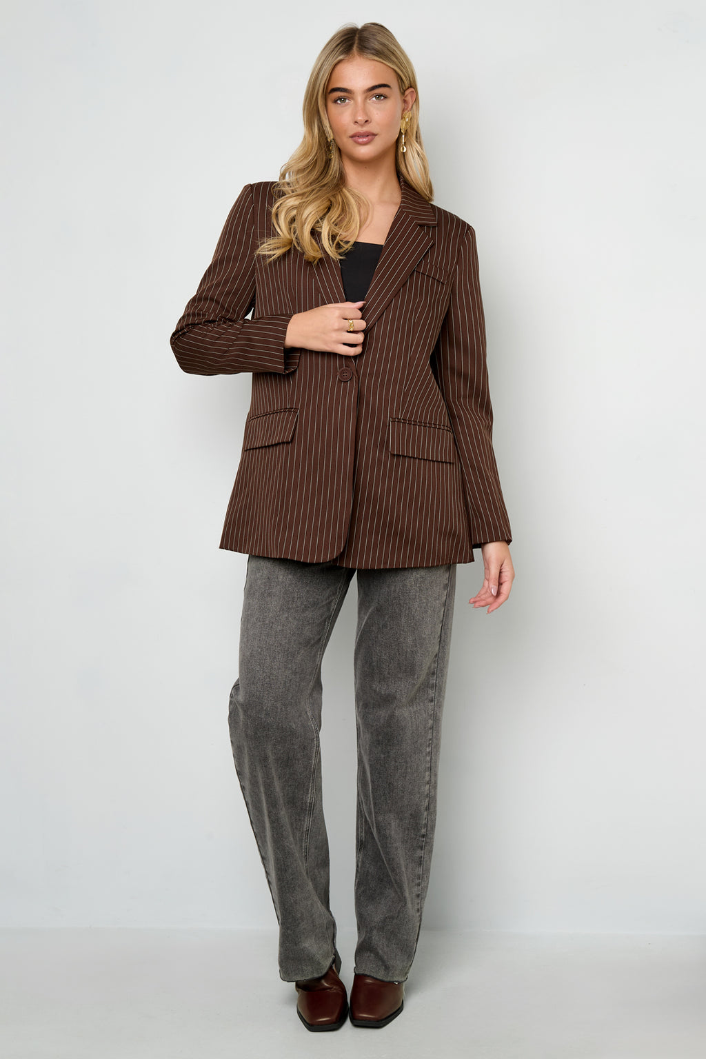 Woven Polyester Fiber Women's Suit Set Elegant Stripes Fall/Winter