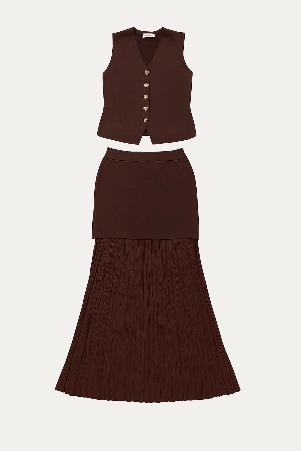 Knoopsluiting van mouwloze top in gebreide set