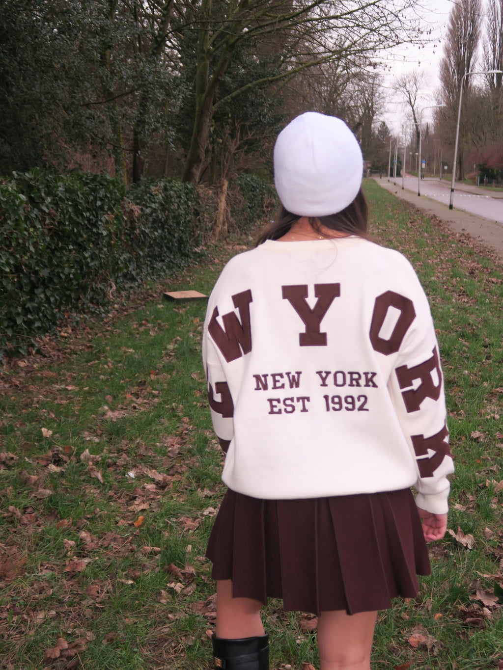 eribde rok met elastische tailleband bruin