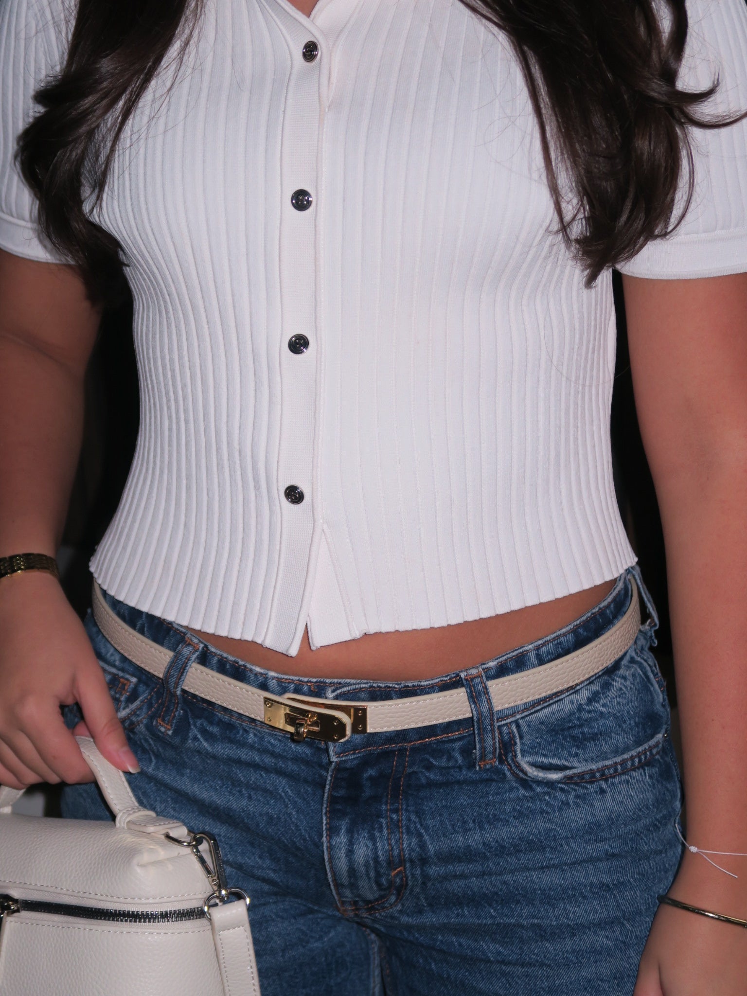 Leather texture detail of waist belt